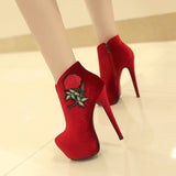Boots Spring Embroider Ankle Boots Velvet
