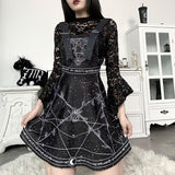 Gothic Strap Dress Moon Print Adjustable Shoulder