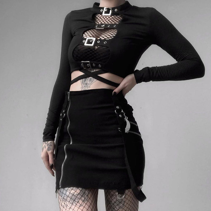 Women Skirt Gothic Black Dark Hanging Belts
