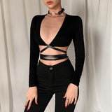 Gothic Sexy Crop Tops Deep V-neck