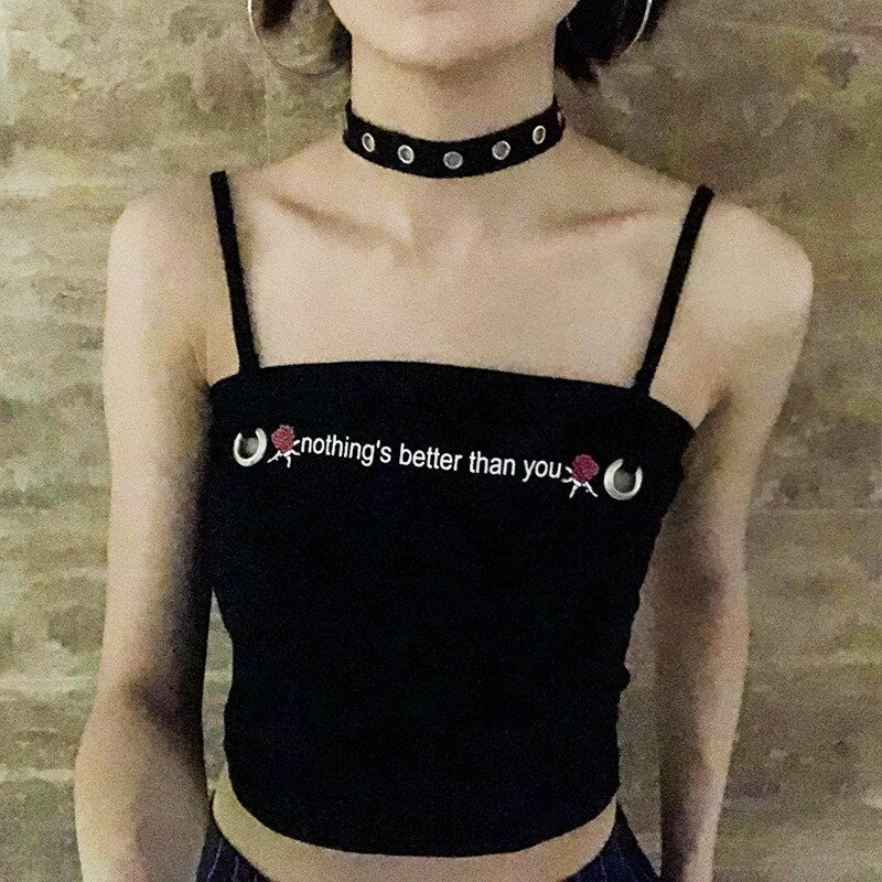 Gothic Tank Tops Backless Letter Print