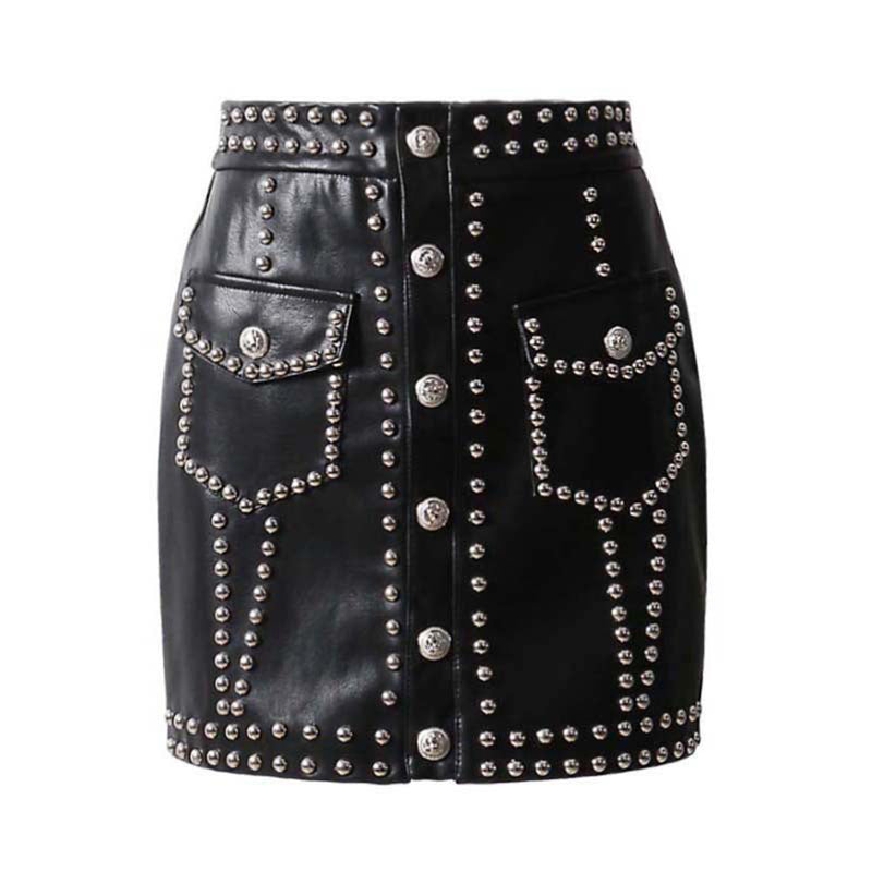 Punk Rivet PU Leather Skirt Women