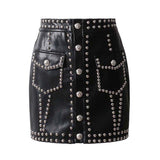 Punk Rivet PU Leather Skirt Women