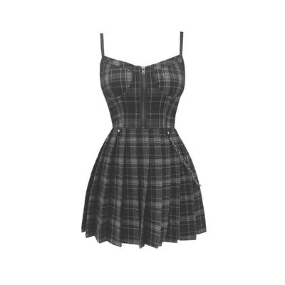 Gothic Sexy Sling Dress Pleated Plaid