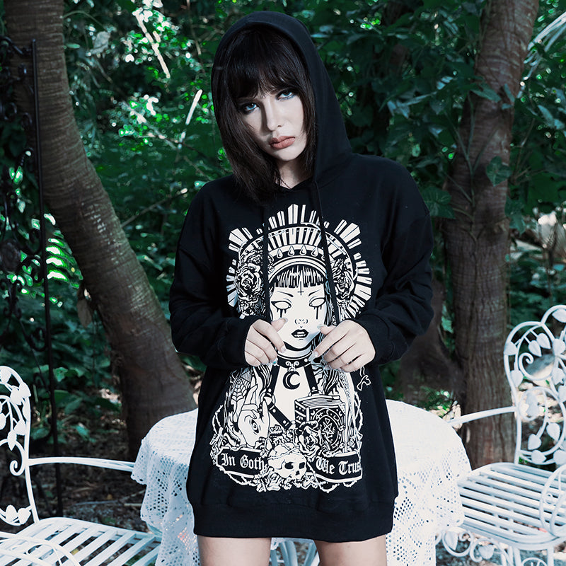 Long Hoodies Witch Print Hooded