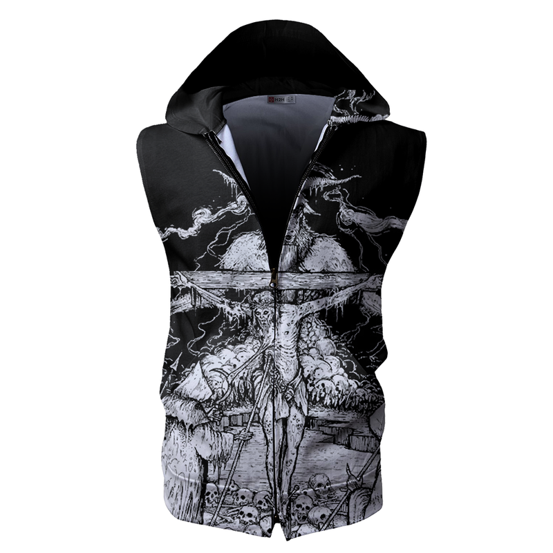 Hail Satan Zip-up Sleeveless Hoodie