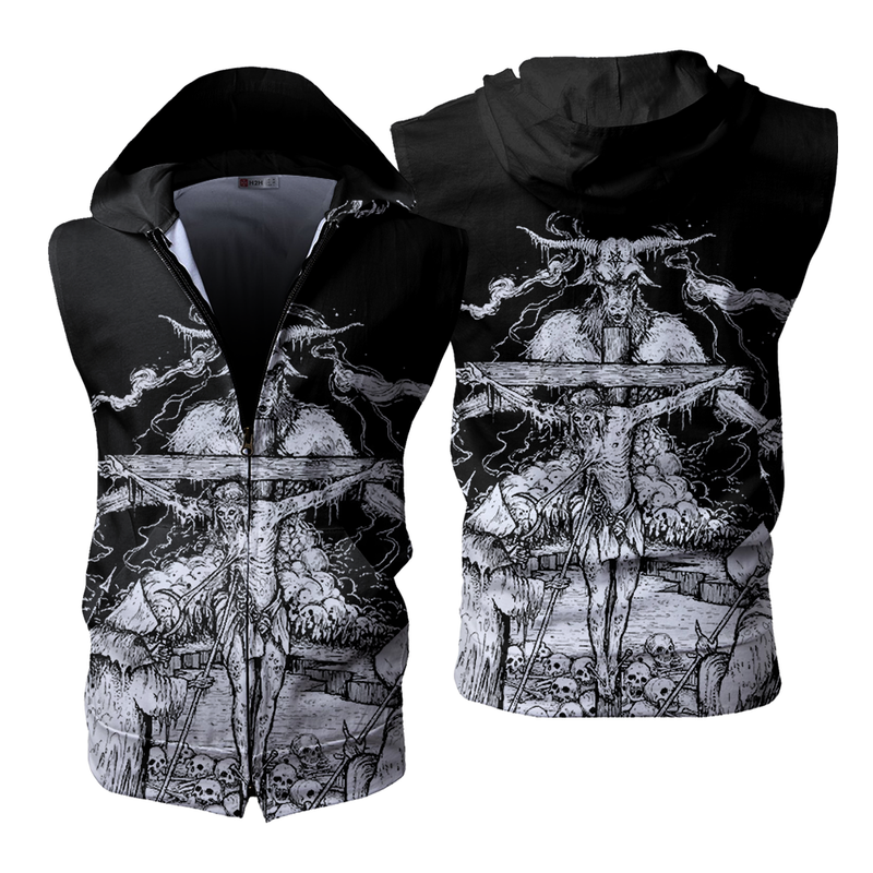 Hail Satan Zip-up Sleeveless Hoodie