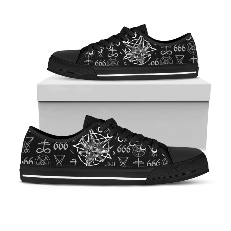 Unisex Low Top Canvas Shoes - Satan 666