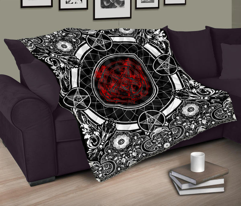 Red Baphomet Quilt Blanket
