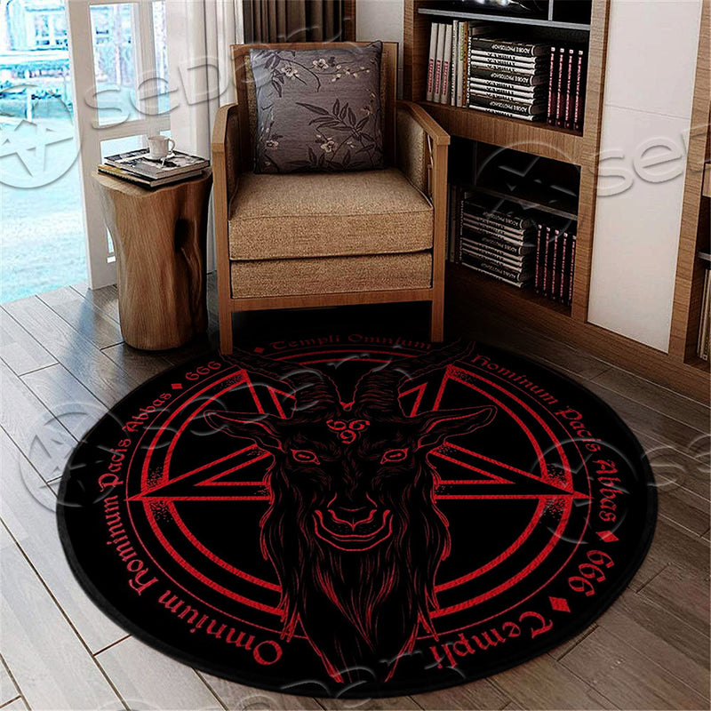 Satan Latin Inscription Round Carpet