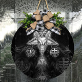 3D All Over Satanic and symbols Round Wooden Sign