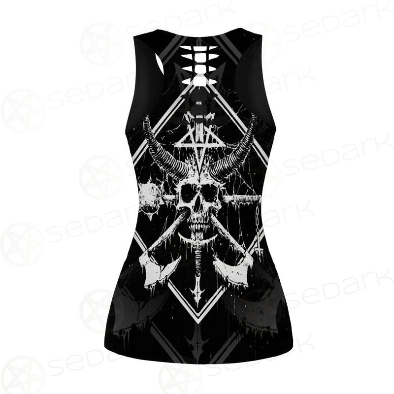 3D All Over Satanic Skull SDN-1002 Hollow Out Tank Top