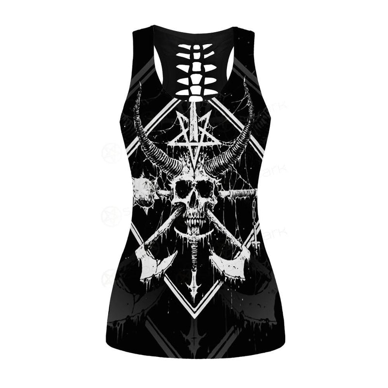 3D All Over Satanic Skull SDN-1002 Hollow Out Tank Top