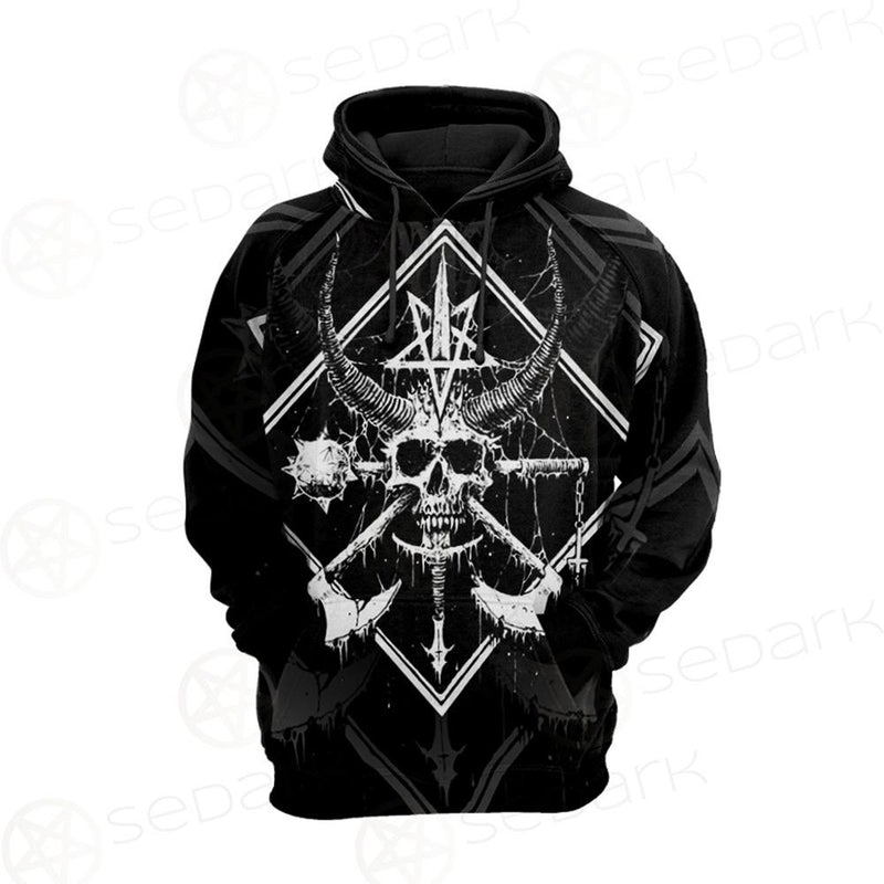 3D All Over Satanic Skull SDN-1002 Hoodie Raglan