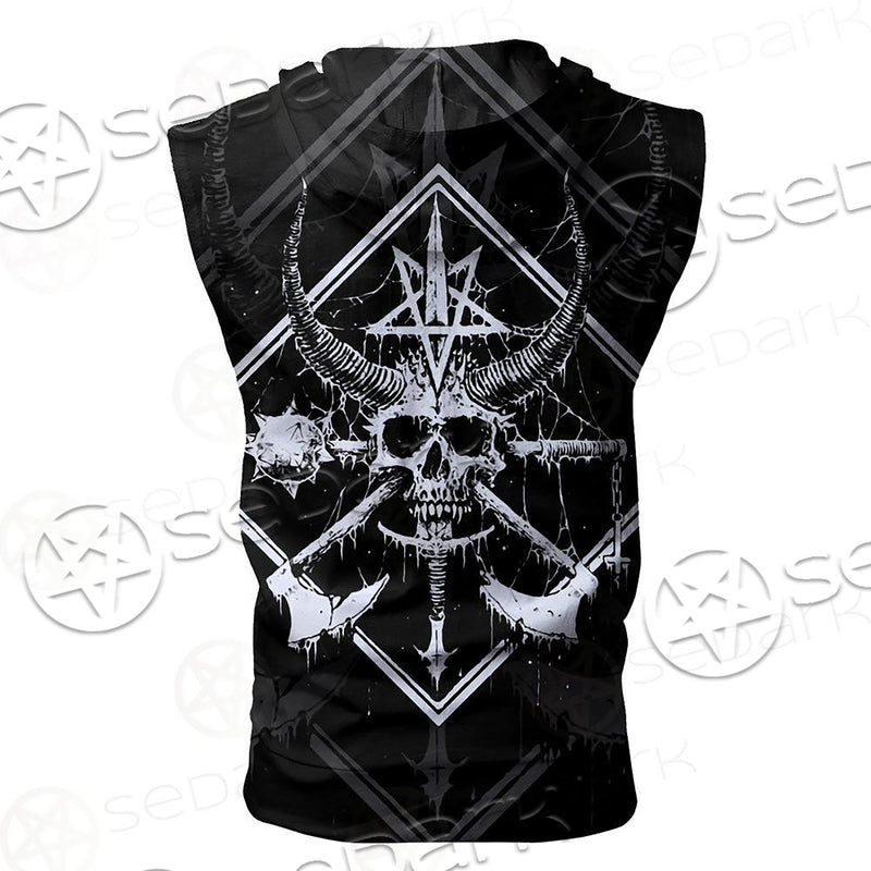 3D All Over Satanic Skull SDN-1002 Zip Sleeveless Hoodie