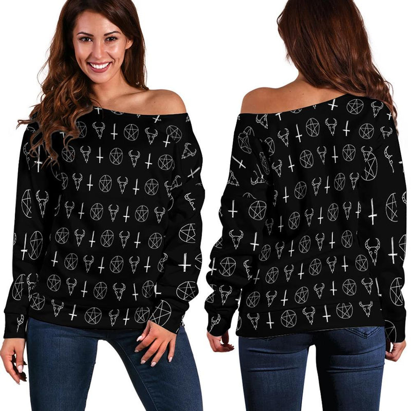 Satanic Symbol Off Shoulder Sweaters
