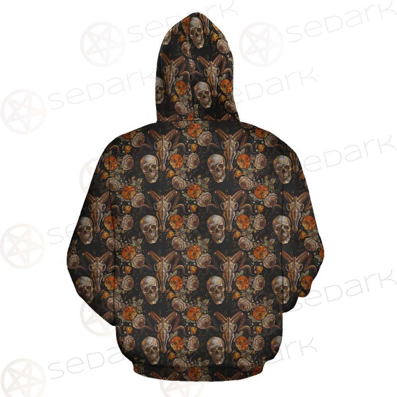 Bull Human Skull Roses SDN-1009 Hoodie Allover