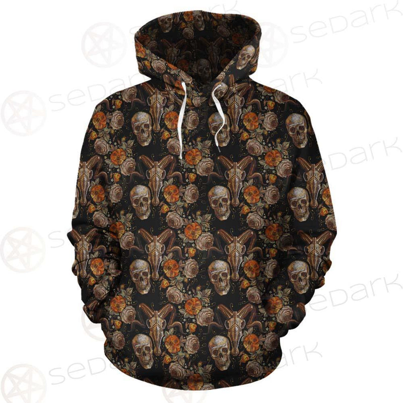 Bull Human Skull Roses SDN-1009 Hoodie Allover
