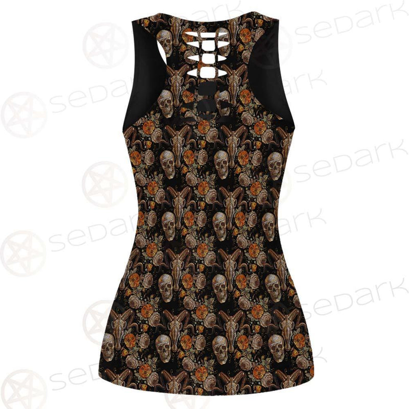 Bull Human Skull Roses SDN-1009 Hollow Out Tank Top