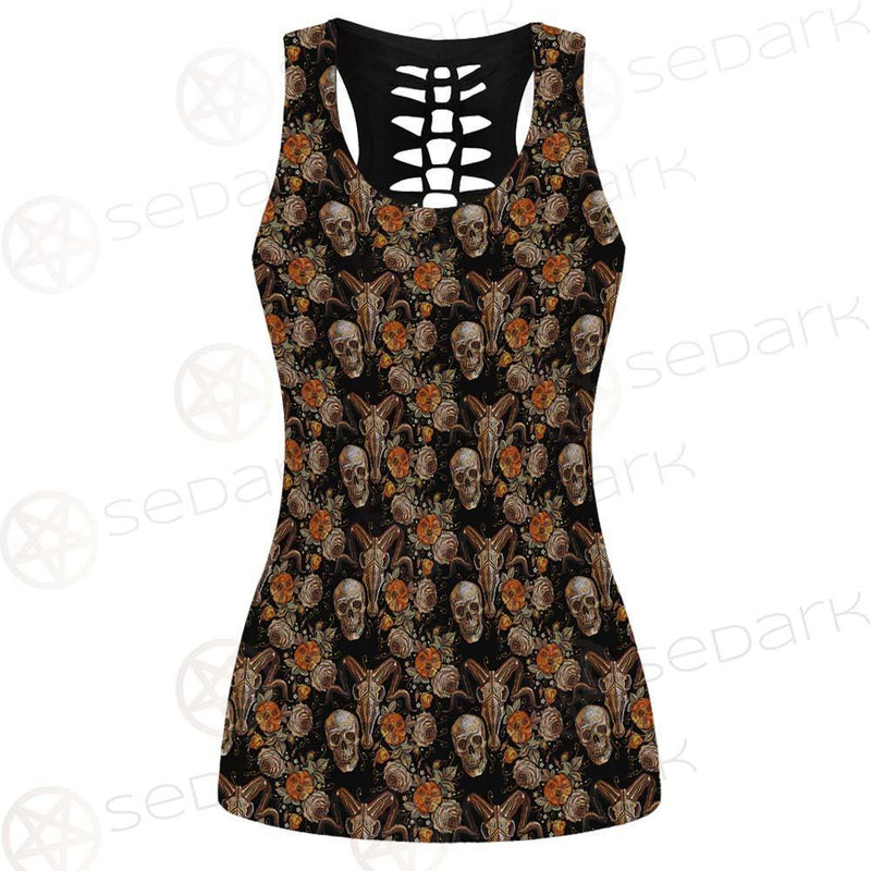 Bull Human Skull Roses SDN-1009 Hollow Out Tank Top