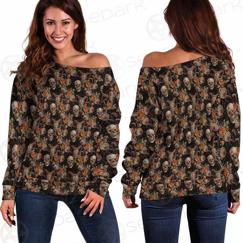 Bull Human Skull Roses SDN-1009 Off Shoulder Sweaters