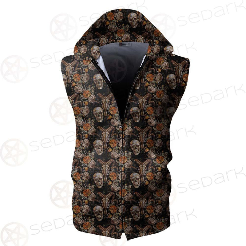 Bull Human Skull Roses SDN-1009 Zip Sleeveless Hoodie
