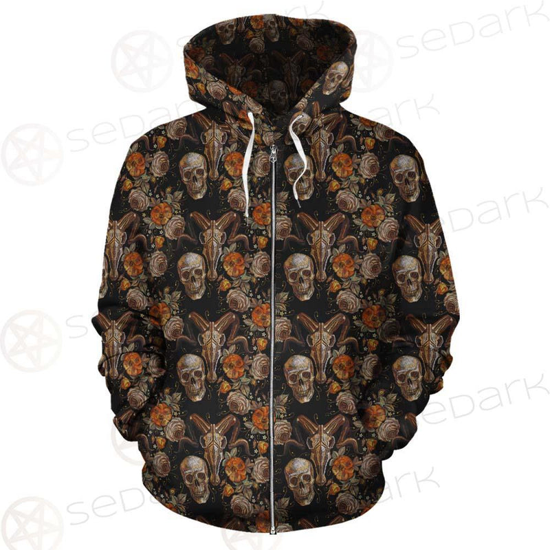 Bull Human Skull Roses SDN-1009 Zip-up Hoodies