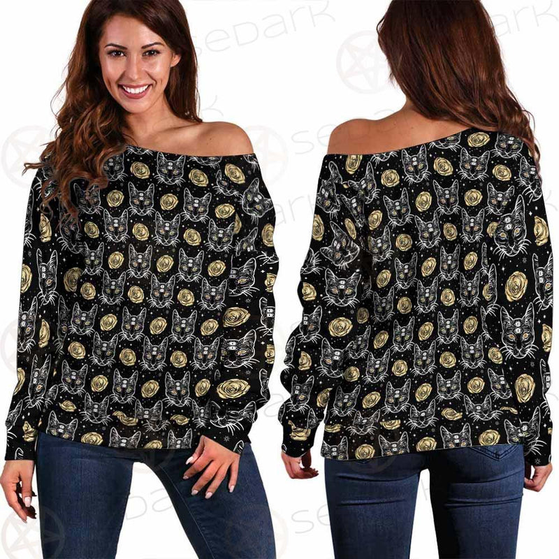 Four Eyed Cat Roses SDN-1011 Off Shoulder Sweaters