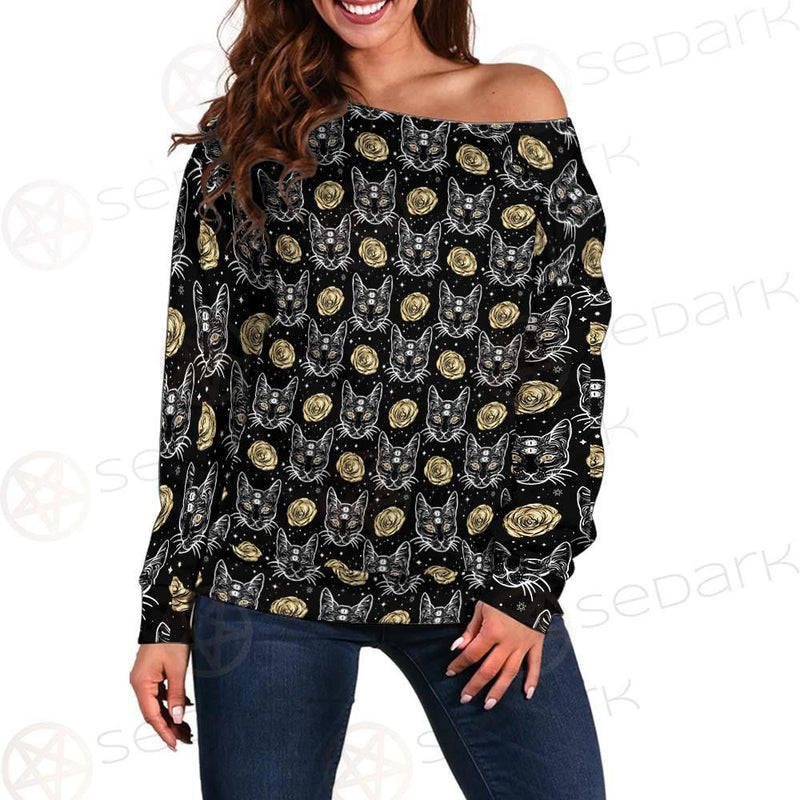Four Eyed Cat Roses SDN-1011 Off Shoulder Sweaters