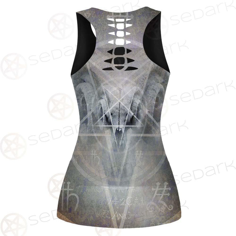 Black Mass Montage Occult Goat Skull SDN-1012 Hollow Out Tank Top