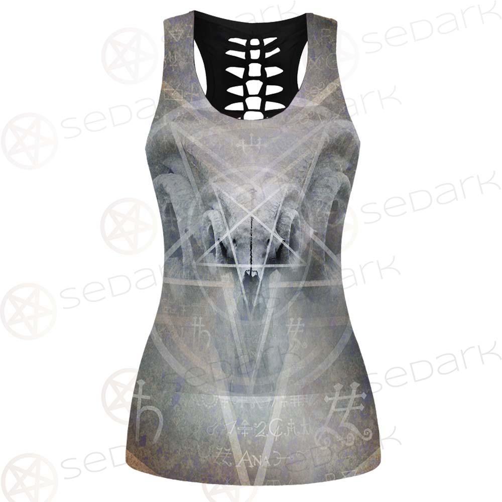 Black Mass Montage Occult Goat Skull SDN-1012 Hollow Out Tank Top