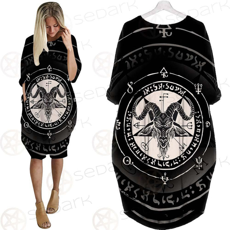 Horned Goat And Pentagram SDN-1016 Batwing Pocket Dress