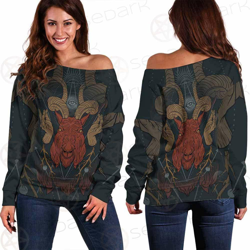 Head Satan Goat Occult SDN-1017 Off Shoulder Sweaters