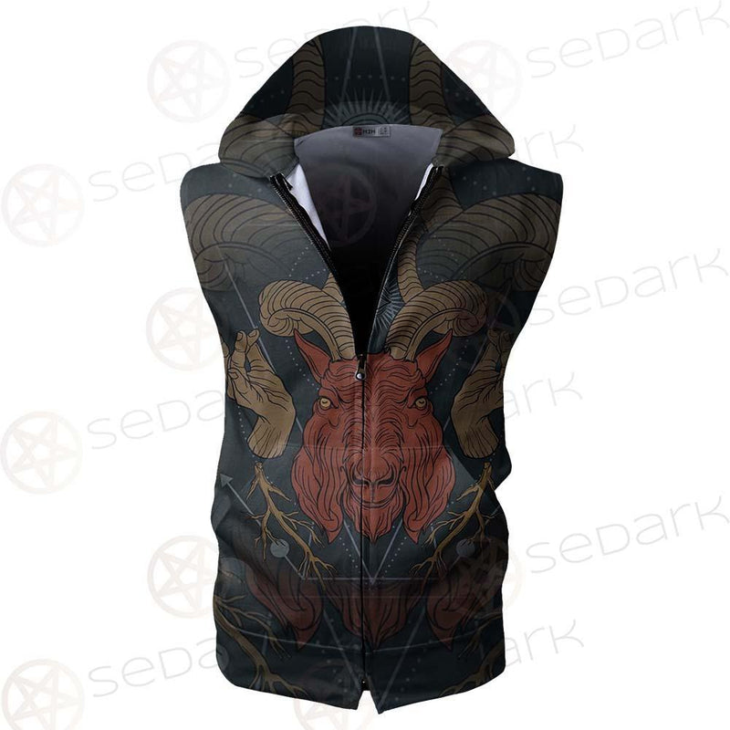 Head Satan Goat Occult SDN-1017 Zip Sleeveless Hoodie