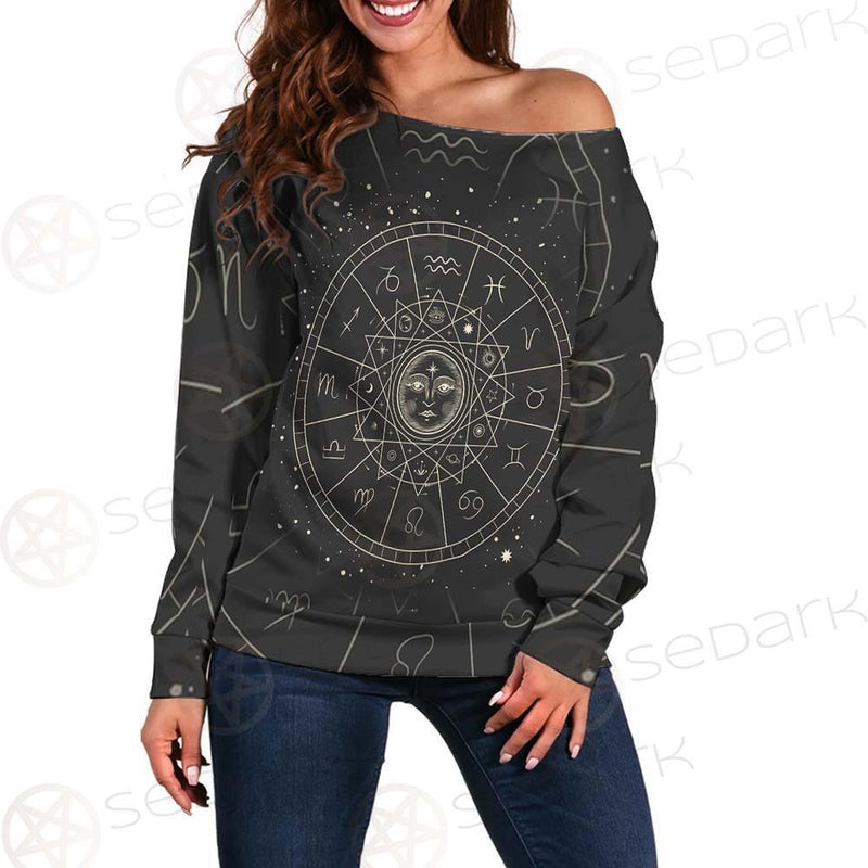 Vector Illustration Set Of Moon Phases SDN-1018 Off Shoulder Sweaters