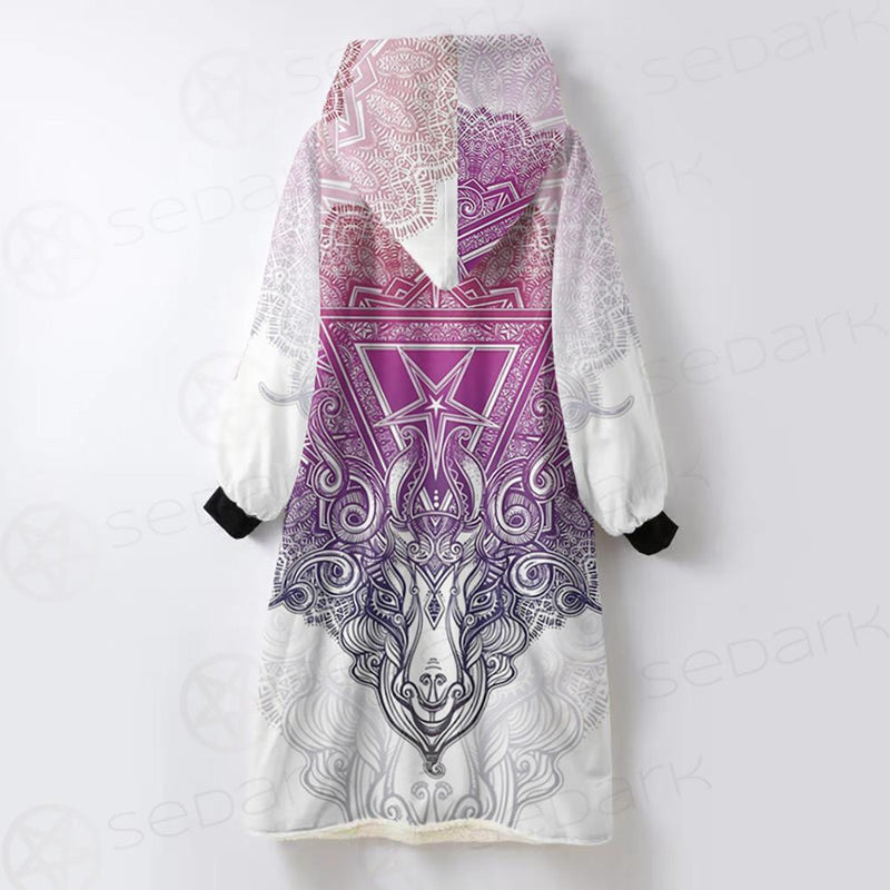 Pentagram Sign Head Of Demon Baphomet Oversized Sherpa Blanket Hoodie