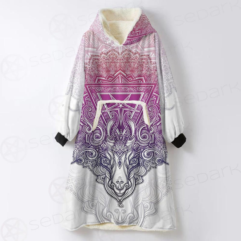 Pentagram Sign Head Of Demon Baphomet Oversized Sherpa Blanket Hoodie