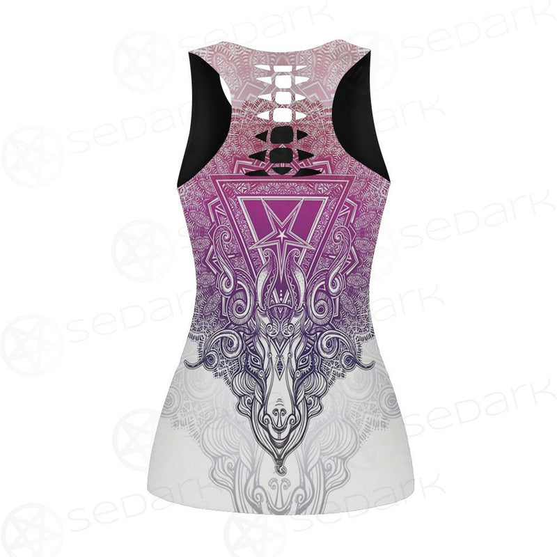 Pentagram Sign Head Of Demon Baphomet Hollow Out Tank Top