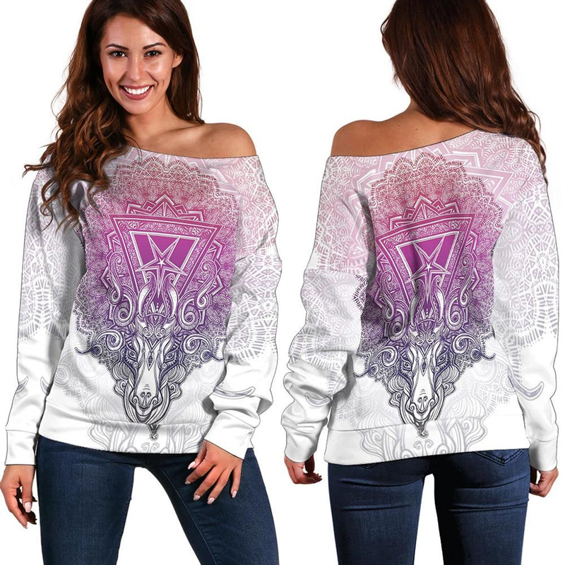 Pentagram Sign Head Of Demon Baphomet Off Shoulder Sweaters
