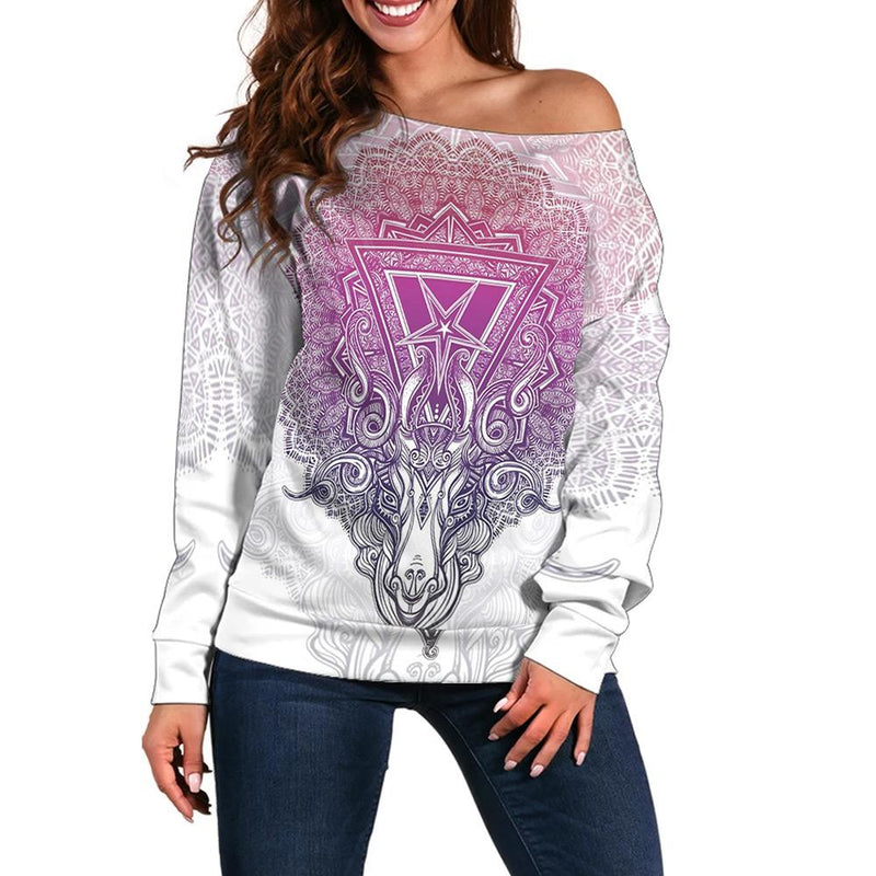 Pentagram Sign Head Of Demon Baphomet Off Shoulder Sweaters