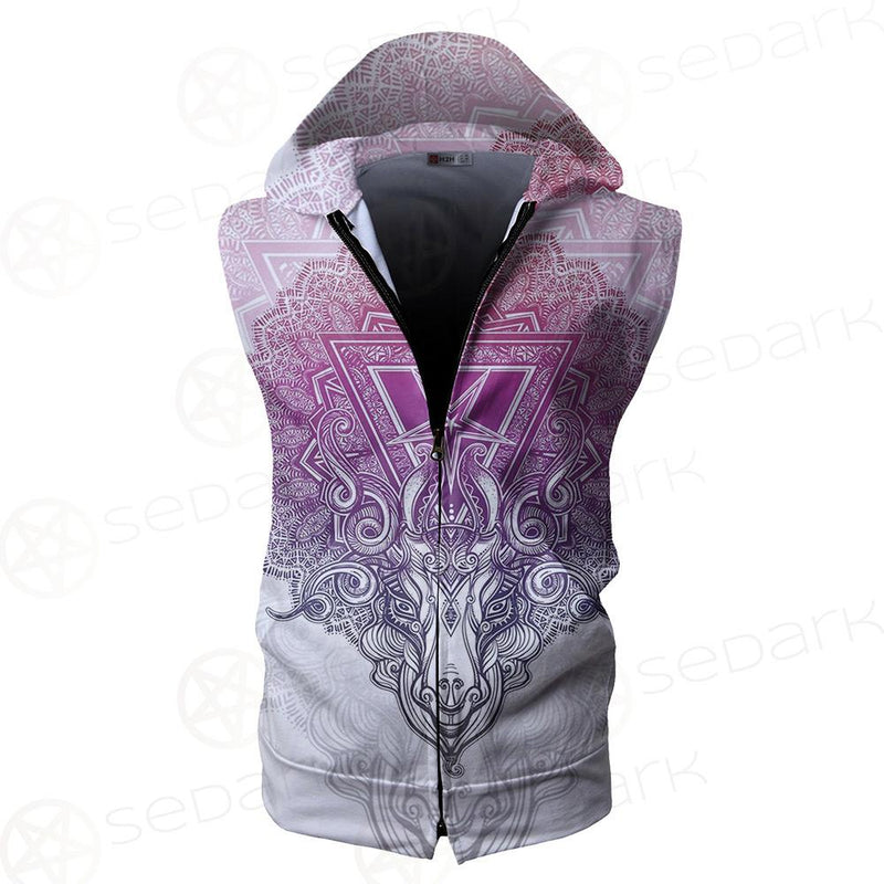 Pentagram Sign Head Of Demon Baphomet Zip Sleeveless Hoodie