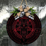 Satan Latin Inscription Templi Omnium Round Wooden Sign