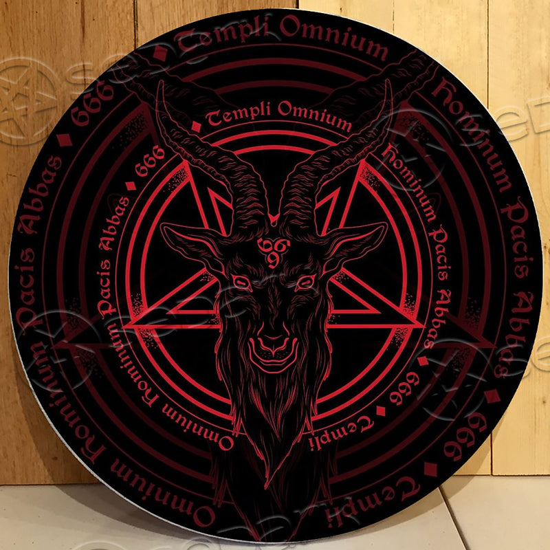 Satan Latin Inscription Templi Omnium Round Wooden Sign