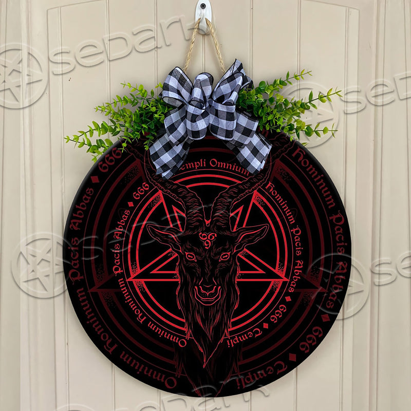 Satan Latin Inscription Templi Omnium Round Wooden Sign