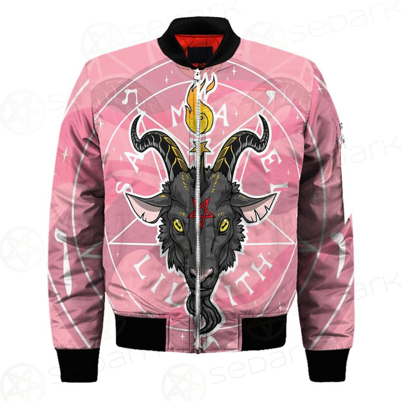 Baphomet Head In Pink Circle Bomber Jacket