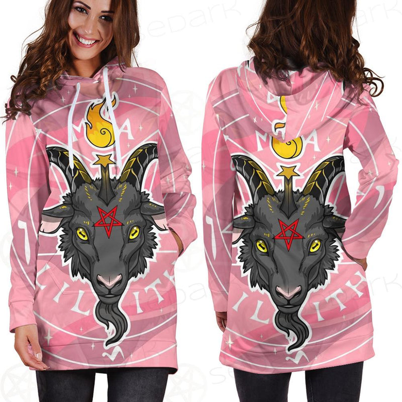 Baphomet Head In Pink Circle Hoodie Dress