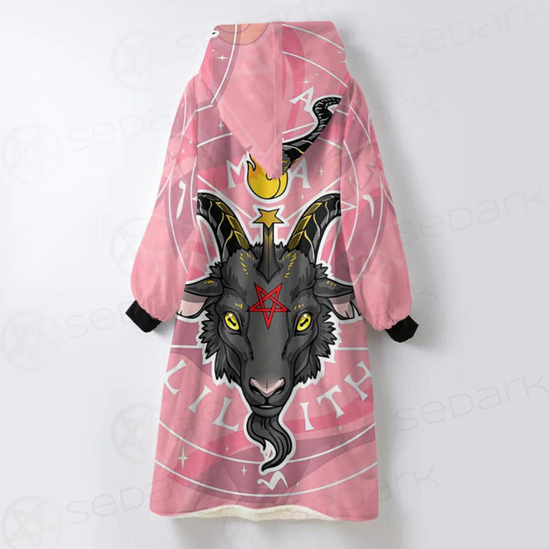 Baphomet Head In Pink Circle Oversized Sherpa Blanket Hoodie