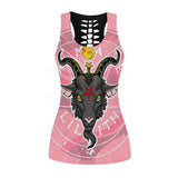 Baphomet Head In Pink Circle Hollow Out Tank Top
