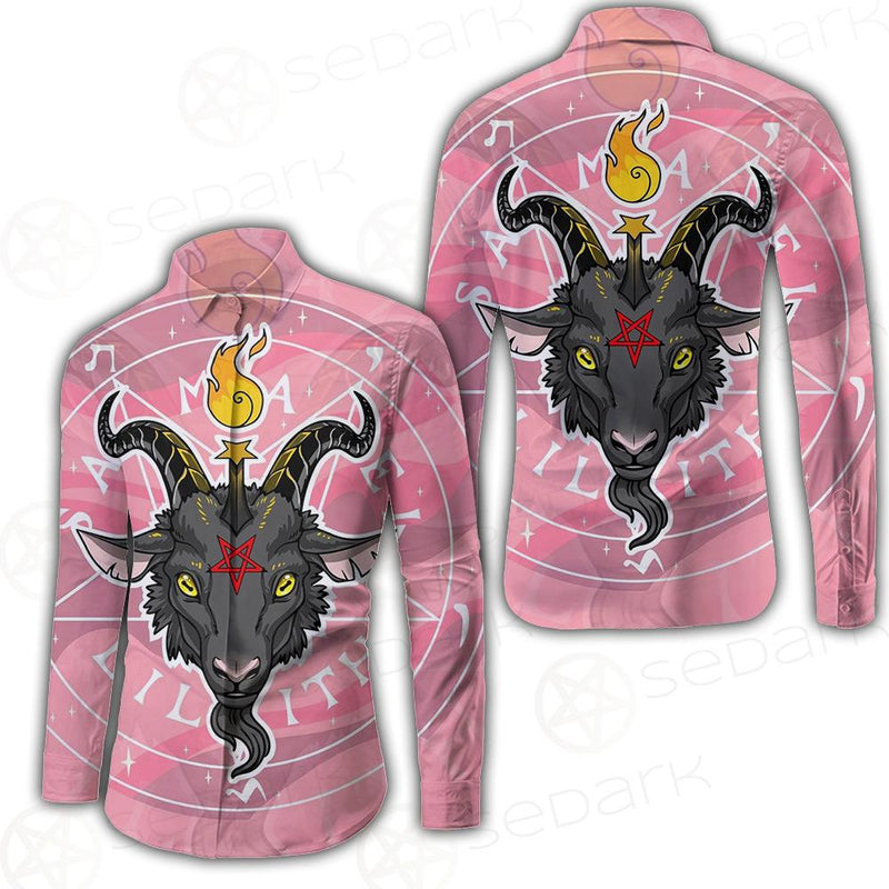 Baphomet Head In Pink Circle Long Sleeve Shirt