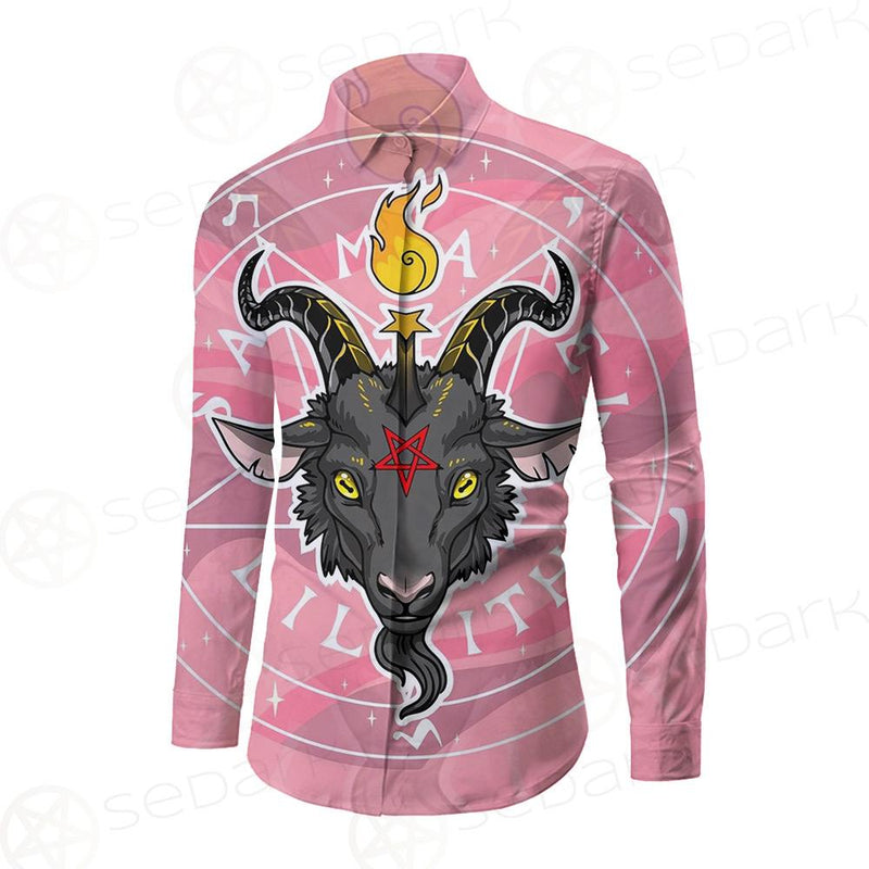 Baphomet Head In Pink Circle Long Sleeve Shirt